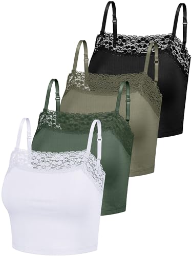Bencailor Camisole/Spaghettiträger-Top mit Spitze, für Damen und Mädchen, Bralette, Crop-Top, Cami-Top, Tanktop, 4 Stück, Medium von Bencailor