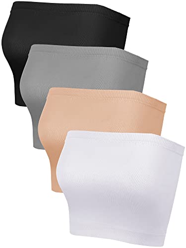 4 Stück Tube Tops für Damen Trägerloser Basic Bandeau BH Nicht Gepolsterter BH (Schwarz, Weiß, Nude, Grau, L) von Bencailor