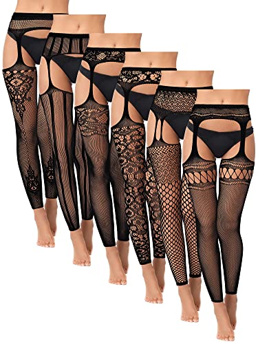 6 Paar Netzstrümpfe für Damen, fußlose Strumpfhosen, hohe Taille, Strapsstrumpfhose, Strumpfgürtel, Leggings für Halloween, Schwarz, Einheitsgr��e von Bencailor