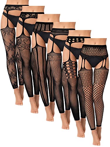 6 Paar Netzstrümpfe für Damen, fußlose Strumpfhosen, hohe Taille, Strapsstrumpfhose, Strumpfgürtel, Leggings für Halloween, Schwarz, Einheitsgr��e von Bencailor