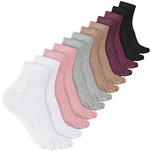 Bencailor 6 Paar Fünf Zehensocken Baumwollsocken für Damen Herren (Schwarz, Weiß, Grau, Khaki, Lila, Rosa) von Bencailor