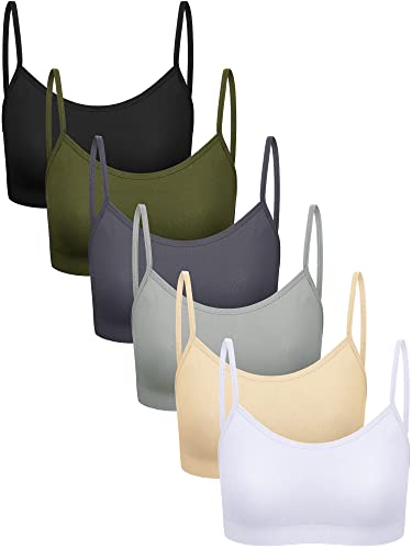 6 Stück Damen Spaghettiträger Sport-BH ohne Polsterung Cami BH Pullover Bralette Soft Bralette Crop Top Spaghetti Top, Mehrfarbig, Large von Bencailor