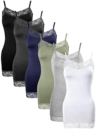 6 Stücke Damen Lange Tank Tops, Lange Camisole Workout Tops für Frauen Verstellbare Spaghettiträger Frauen Camis Unterhemden, Dunkle Farbe, XX-Large von Bencailor