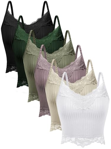 6er-Pack Fairy Grunge Y2K Tops, Spitze Patchwork Crop Tops Rippstrick Cropped Cami Tank Top Y2K Kleidung für Damen und Mädchen, Retro-Farbe., Mittel von Bencailor