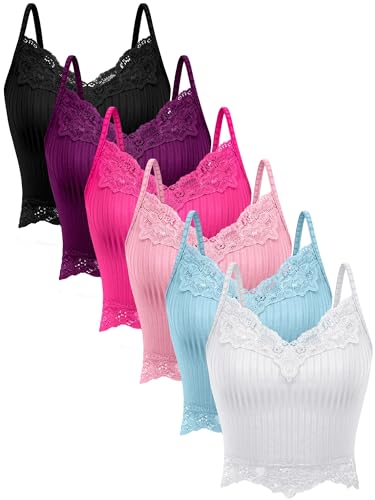 6er-Pack Fairy Grunge Y2K Tops, Spitze Patchwork Crop Tops Rippstrick Cropped Cami Tank Top Y2K Kleidung für Damen und Mädchen, Elegante Farbe., Klein von Bencailor