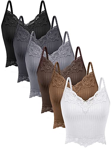 6er-Pack Fairy Grunge Y2K Tops, Spitze Patchwork Crop Tops Rippstrick Cropped Cami Tank Top Y2K Kleidung für Frauen Mädchen, Klassische Farben, XX-Large von Bencailor