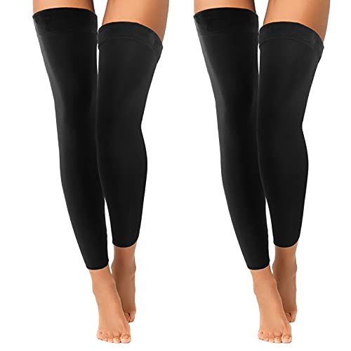 Bencailor 2 Paar Damen Overknee Beinstulpen Extra Lang Dickes Fleece Futter Elastische Socken für Stiefel Winter Warm Kompressionssocken, Schwarz von Bencailor
