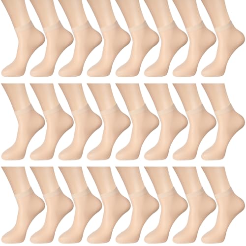 Bencailor 24 Paar Damen Sheer Ankle Socks Dünne Nylonsocken für Frauen Transparente Hohe Strumpfwaren Strümpfe für Mädchen, Hell, hautfarben, Einheitsgröße von Bencailor