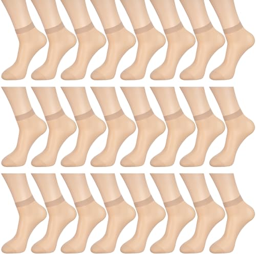 Bencailor 24 Paar Damen Sheer Ankle Socks Dünne Nylonsocken für Frauen Transparente Hohe Strumpfwaren Strümpfe für Mädchen, Medium Nude, Einheitsgröße von Bencailor