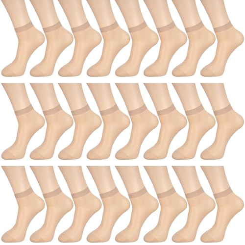 Bencailor 24 Paar Damen Sheer Ankle Socks Dünne Nylonsocken für Frauen Transparente Hohe Strumpfwaren Strümpfe für Frauen, Medium Nude, Einheitsgröße von Bencailor