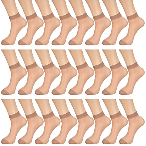 Bencailor 24 Paar Damen Sheer Knöchelsocken Dünne Nylonsocken für Frauen Transparente Hohe Strumpfwaren Strümpfe für Mädchen, Dark Nude, Einheitsgröße von Bencailor