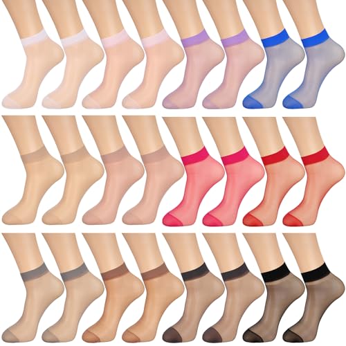 Bencailor 24 Paar Durchsichtig Damen Nylon Dünn Socken (Bunt) von Bencailor