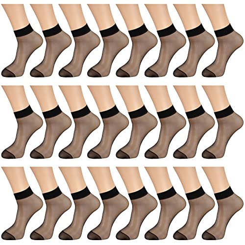 Bencailor 24 Paar Durchsichtig Damen Nylon Dünn Socken (Schwarz) von Bencailor