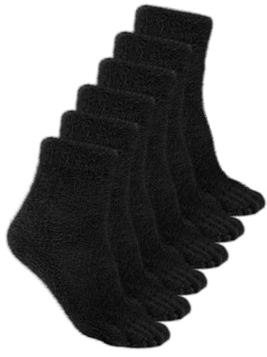 Bencailor 3 Paar Damen-Zehensocken, flauschige Zehensocken, warme Winter-Zehensocken, Fünf-Zehensocken für Damen und Herren, Größe 38-42, Schwarz, 37-42 EU von Bencailor