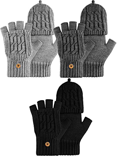 Bencailor 3 Paar Gestrickte Winter Fingerlose Handschuhe Warme Wandelbar Handschuhe mit Klappe für Damen Herren (Schwarz, Hellgrau, Dunkelgrau, Vintage) von Bencailor