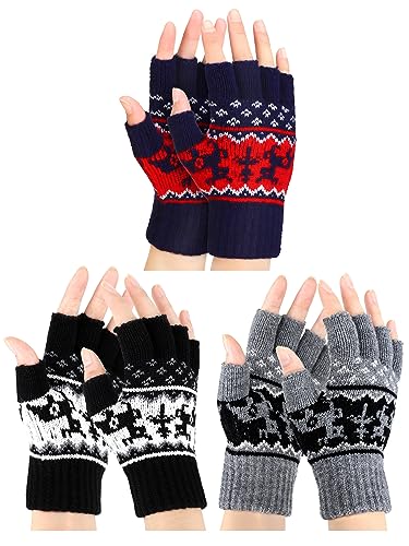 Bencailor 3 Paar Winter Halbfinger Handschuhe für Herren Touchscreen Gestrickte Fingerlose Handschuhe Warme Dehnbare Strick Halbfinger Fäustlinge für Unisex Erwachsene (Schwarz, Grau, Marineblau) von Bencailor