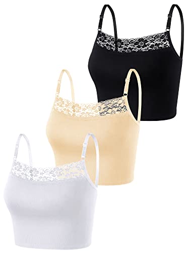 Bencailor 3 Stück Spitze Cami Top Spitze Crop Tops Atmungsaktiv Kurz Camisole Spaghettiträger Camilose Top für Frauen Mädchen (S) von Bencailor