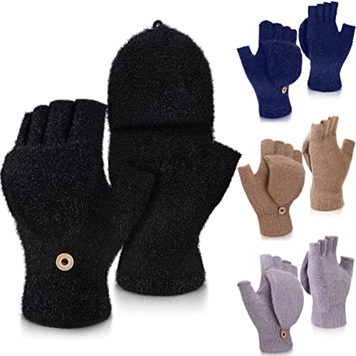 Bencailor 4 Paar Warme Strickhandschuhe Touchscreen Damen Handschuhe Flauschig Fingerlose Handschuhe (Grau, Schwarz, Kamel, Marineblau) von Bencailor