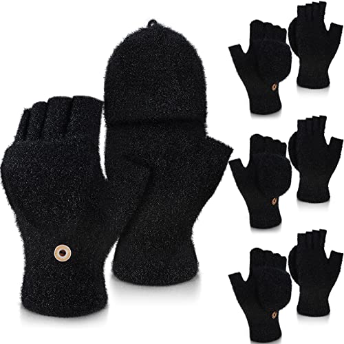 Bencailor 4 Paar Warme Strickhandschuhe Touchscreen Damen Handschuhe Flauschig Fingerlose Handschuhe (Schwarz) von Bencailor