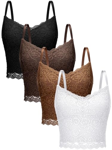 Bencailor 4 Stück Spitze Camisole Tank Tops V Ausschnitt Basic Spitze Cami Crop Tops (XXL) von Bencailor