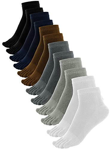 Bencailor 6 Paar Fünf Zehensocken Baumwollsocken für Damen Herren (Schwarz Weiß Dunkelgrau Hellgrau Kaffee Marineblau) von Bencailor