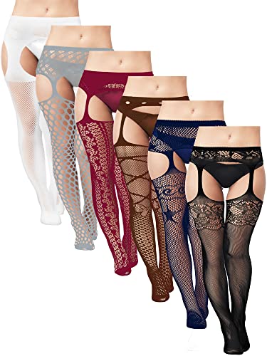 Bencailor 6 Stück Übergröße Elastisch Hohe Taille Strumpfhosen Netzstrümpfe Schenkelhohe Strümpfe Strumpfhosen für Damen (Weiß, Grau, Weinrot, Kaffee, Dunkelblau, Schwarz) von Bencailor