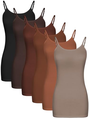 Bencailor 6 Stück lange Damen-Tank-Tops, langes Camisole Workout-Tops für verstellbare Spaghettiträger Frauen Camis Unterhemden, Retro-Farbe., X-Groß von Bencailor