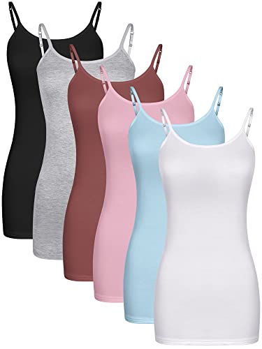 Bencailor 6 Stück lange Damen-Tank-Tops, langes Camisole Workout-Tops für verstellbare Spaghettiträger Frauen Camis Unterhemden, helle Farbe, XX-Large von Bencailor