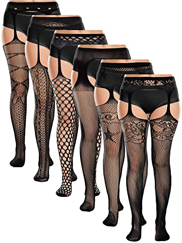 Bencailor 6 Paar Frauen Übergröße Netzstrümpfe Plus Oberschenkelhohe Pantyhose Netzstrumpfhose Sets (Schwarz, Elegant) von Bencailor