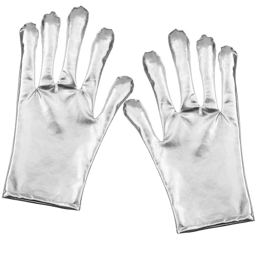 Bencailor Alien Silber Handschuhe Metallische Vollfinger Handschuhe Karneval Zubehör für Damen Alien Cosplay Karneval Maskeraden Thema Party Kostüm Zubehör (1) von Bencailor