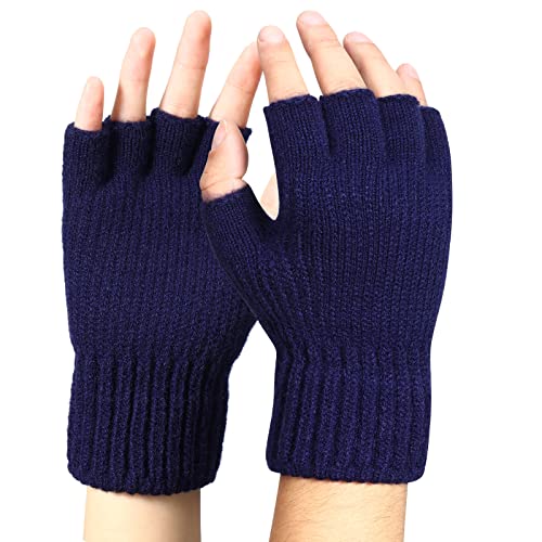 Bencailor Fingerlose Handschuhe Herren Winter Warme Halbfinger mit Weichem Strick Fleece Thermo (Marineblau) von Bencailor