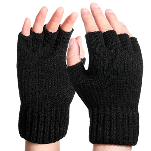 Bencailor Schwarze Gestrickte Fingerlose Fäustlinge Herren Gestrickte Fingerlose Handschuhe mit Weichem Futter Strick Vlies von Bencailor