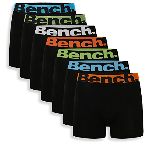 Bench,Herren Everyday Essentials Multipack Breathable Cotton Boxer Jersey Shorts, klassische Passform 7, 9 & 10er Pack Casual Trunks, Unterwäsche Geschenkset, S, M, L, XL, XXL, Diego,7er Pack,schwarz von Bench