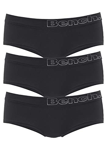 Bench Damen Pantys, Hipster, Short Boxer, Unterhosen, Baumwolle, 3er Pack (36/38, schwarz) von Bench