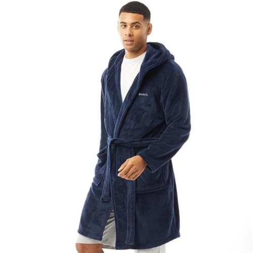 Bench Estrada Herren-Bademantel mit Kapuze, Fleece, Taschen, Bindegürtel, navy, S-M von Bench