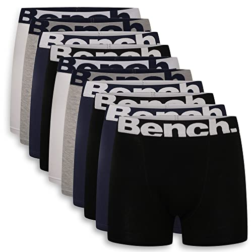 Bench - Herren Everyday Essentials Multipack Atmungsaktive Baumwoll-Boxershorts Jersey-Shorts, klassische Passform, 7, 9 und 10 Stück, lässige Badehosen, Unterwäsche, Geschenkset, S, M, L, XL, XXL, von Bench
