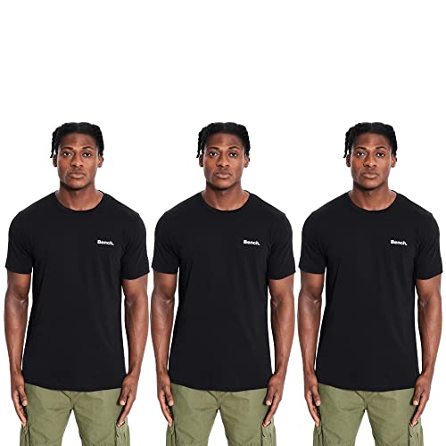 Bench - Herren Everyday Essentials Multipack Lounge Rundhalsausschnitt T-Shirt Set – 3er, 5er oder 10er Pack kurzärmelige Classic Fit T-Shirts in verschiedenen Farben, Hector / 3er Pack / schwarz, M von Bench