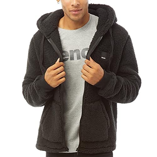 Bench Tommy Borg Herren-Kapuzenpullover mit durchgehendem Reißverschluss, Teddybär-Fleece, Schwarz , XXL von Bench