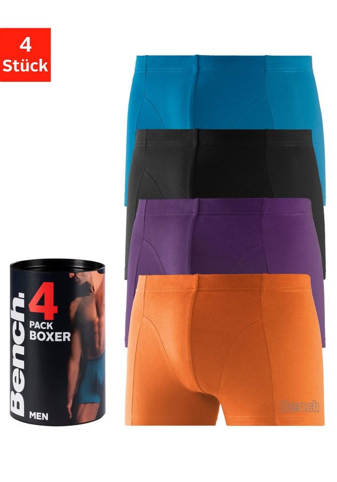 Bench. Boxer Boxershorts für Herren (Dose, 4-St) Unterhosen in der Dose mit kleinem Logodruck auf dem Bein von Bench.