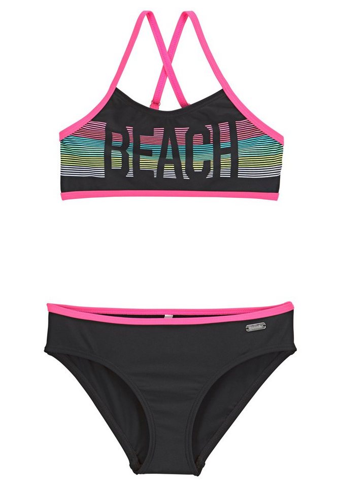 Bench. Bustier-Bikini mit pinken Kontrastpaspeln von Bench.