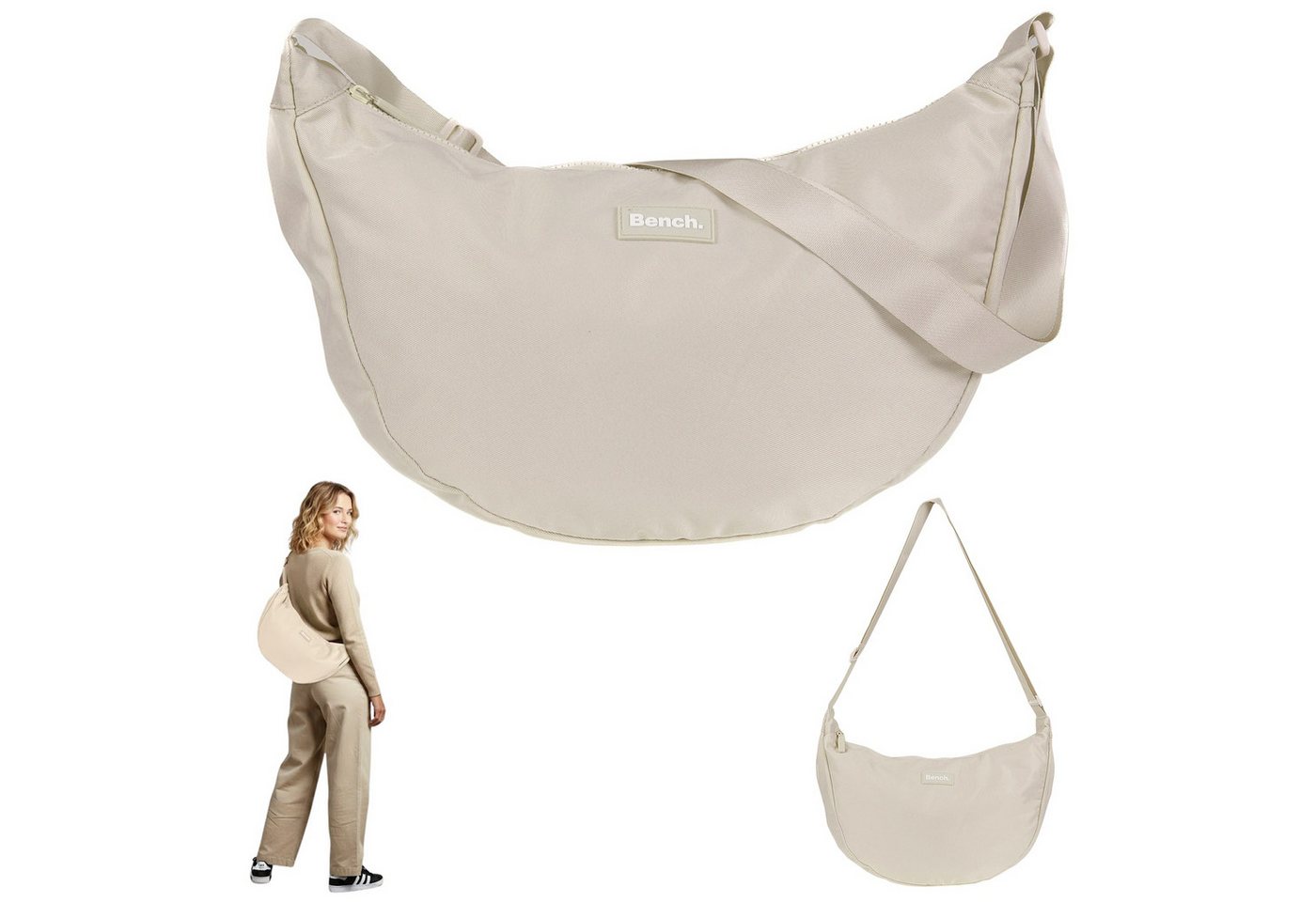 Bench. Handtasche Crossbag Moon Bag Form Slingbag Schultertasche, Damentasche Damen Freizeittasche Sichel Mond Form 64216 + Etui von Bench.