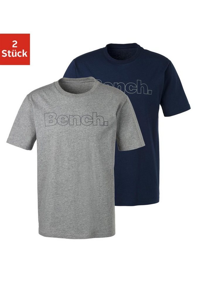 Bench. Loungewear T-Shirt (2-tlg) Shirt mit Logoprint, Basicshirt mit Rundhals aus reiner Baumwolle von Bench. Loungewear
