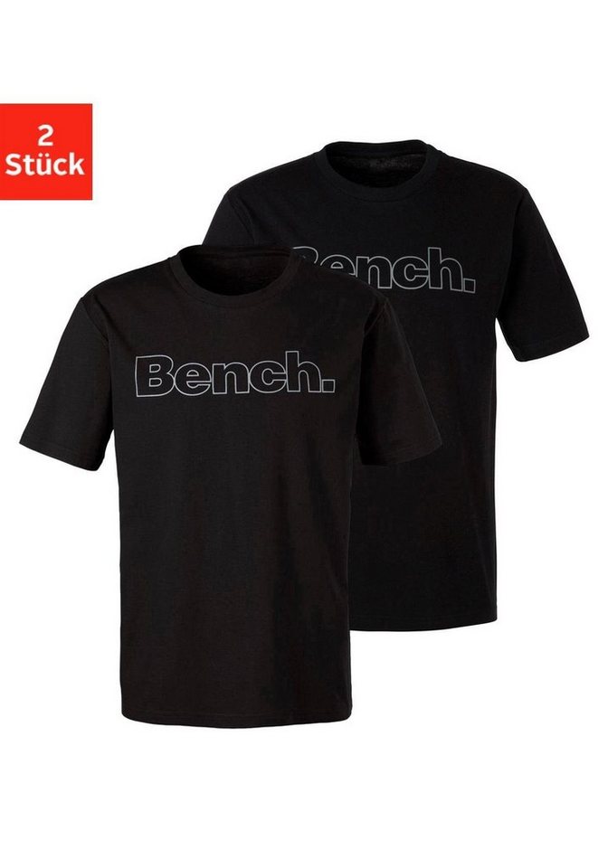 Bench. Loungewear T-Shirt (2-tlg) Shirt mit Logoprint, Basicshirt mit Rundhals aus reiner Baumwolle von Bench. Loungewear