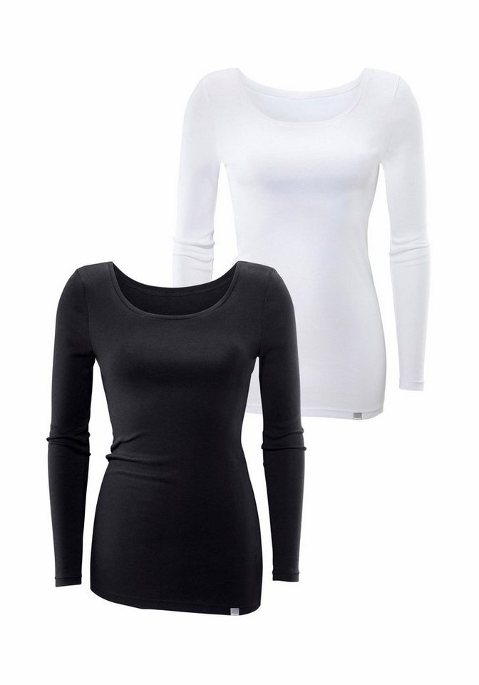 Bench. Langarmshirt aus feiner Rippware (2er-Pack) aus weicher Baumwoll-Qualität von Bench.