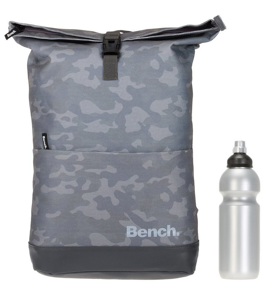 Bench. Rucksack Damen Herren Kurierrucksack Laptop Fach Roll-Top, 19 Liter Daypack DIN A4 mit Geheimfach 64180 + Trinkflasche von Bench.