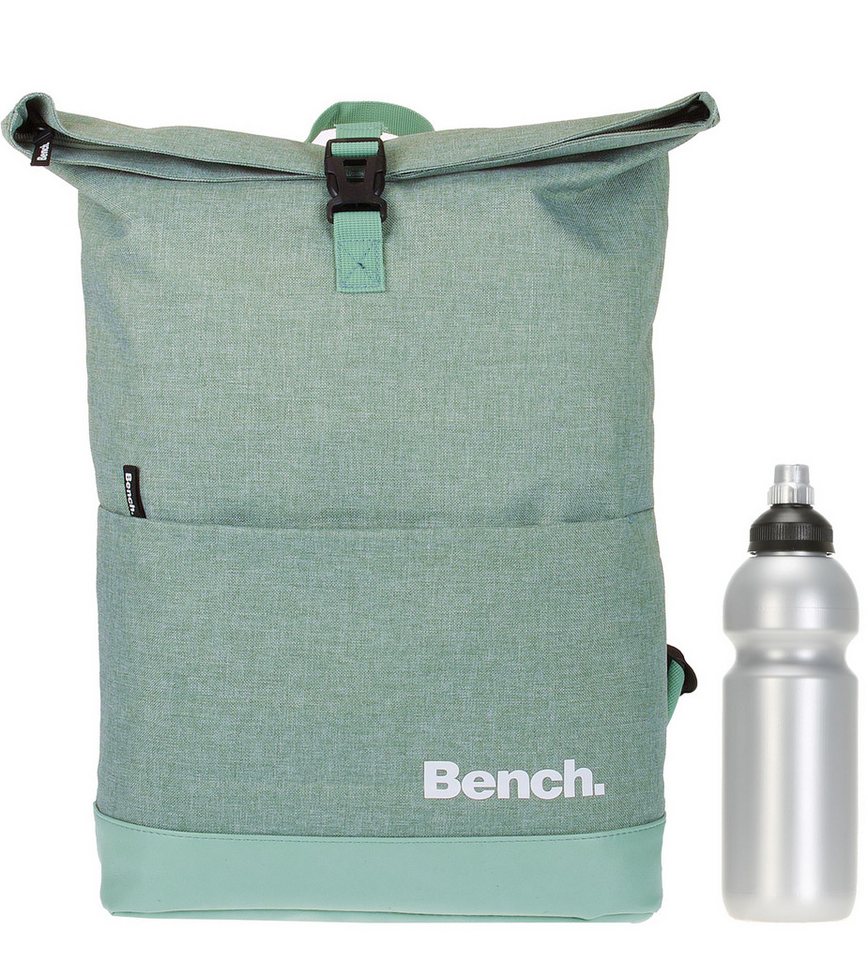 Bench. Rucksack Damen Herren Kurierrucksack Laptop Fach Roll-Top, 19 Liter Daypack DIN A4 mit Geheimfach 64180 + Trinkflasche von Bench.