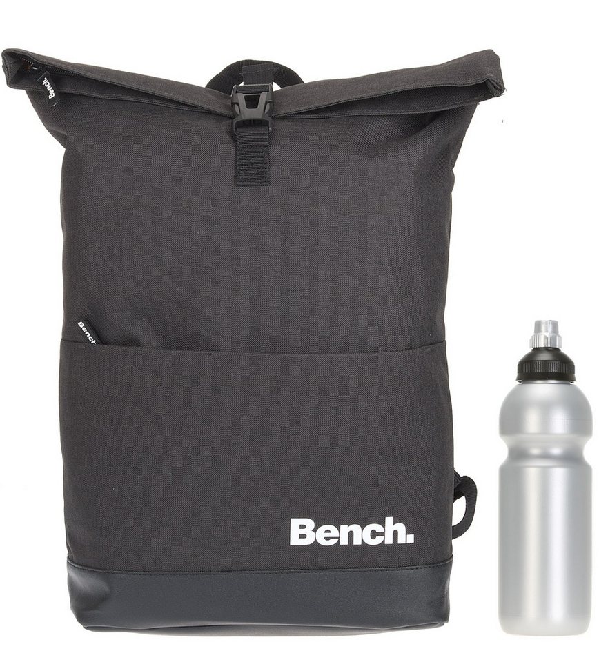 Bench. Rucksack Damen Herren Kurierrucksack Laptop Fach Roll-Top, 19 Liter Daypack DIN A4 mit Geheimfach 64180 + Trinkflasche von Bench.