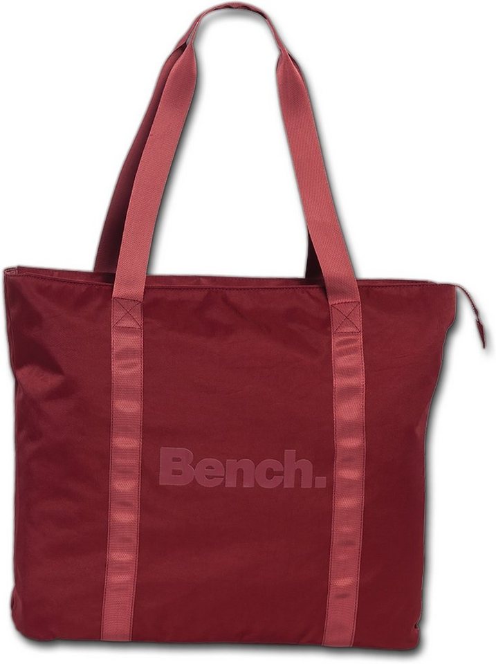 Bench. Schultertasche Bench sportliche Shopper Bag (Schultertasche, Schultertasche), Damen, Jugend Tasche strapazierfähiges Textilnylon brombeer, rot, Uni von Bench.