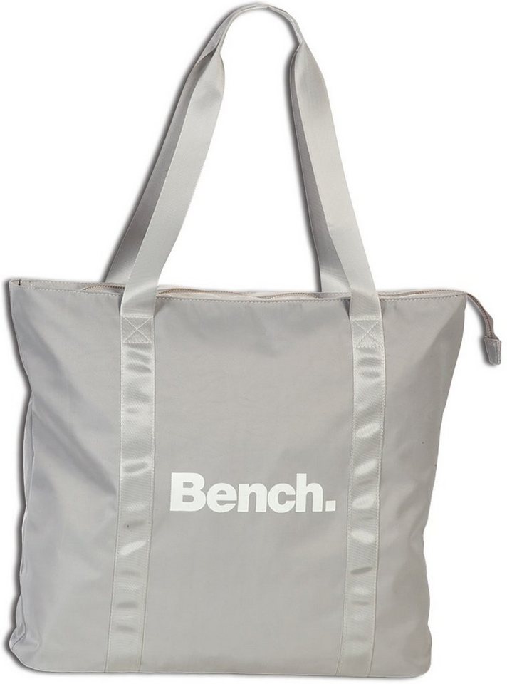 Bench. Schultertasche Bench sportliche Shopper Bag (Schultertasche, Schultertasche), Damen, Jugend Tasche strapazierfähiges Textilnylon hellgrau, Uni von Bench.