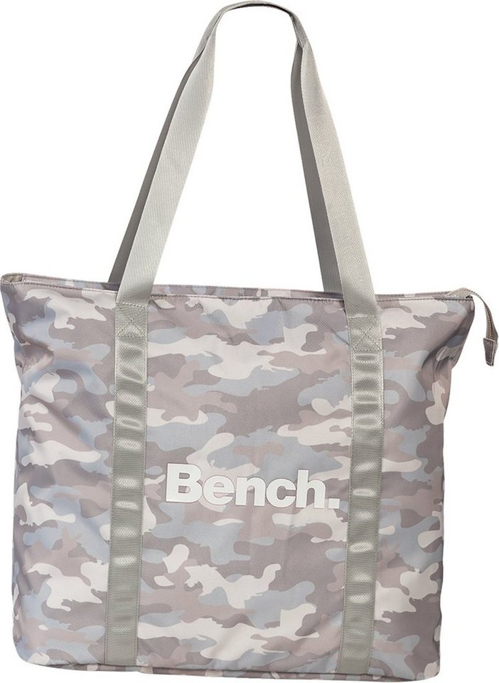 Bench. Schultertasche Bench sportliche Shopper Bag (Schultertasche, Schultertasche), Damen, Jugend Tasche strapazierfähiges Textilnylon hellgrau, weiß von Bench.